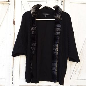 NWOT Ming Wang Open Short Faux Fur Lined Cardigan size XS.